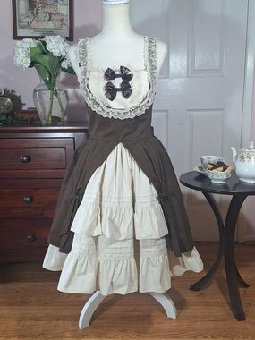Innocent World Brown & Ivory Draped Overskirt OP | Classic Lolita